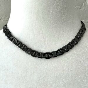 Sophisticated Mariner Link Chain Necklace Black Stainless Steel 16”